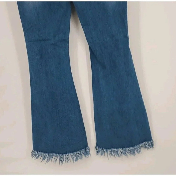 Denim Blvd Los Angeles High Rise Flare Raw Hi Low Hem Jeans Stretch Size L - Picture 7 of 14